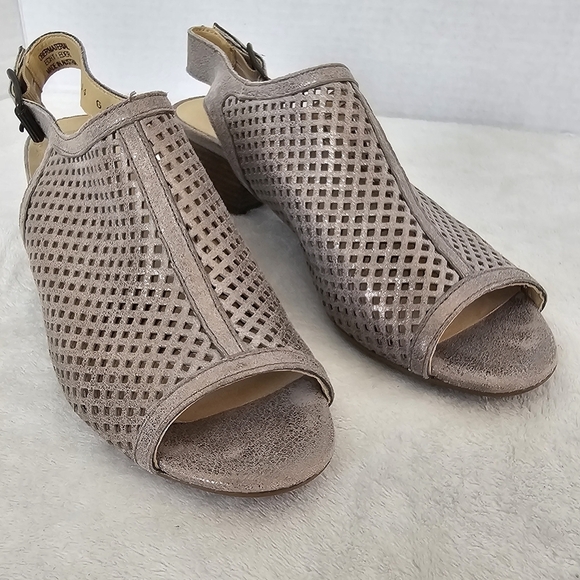 Paul Green Beige Perforated Heeled Sandals - Picture 2 of 11